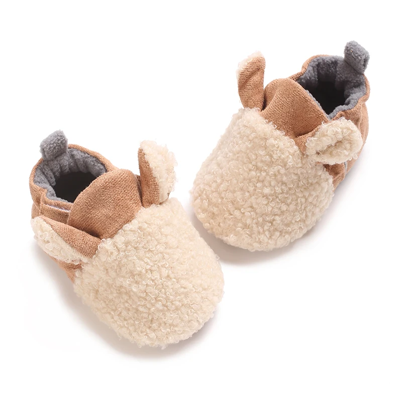 Baby Girl Boy Sock Shoes Fall Winter Warm Flats Soft Sole Crib Shoes for Newborn Toddlers Cute Fleece Patchwork Caual