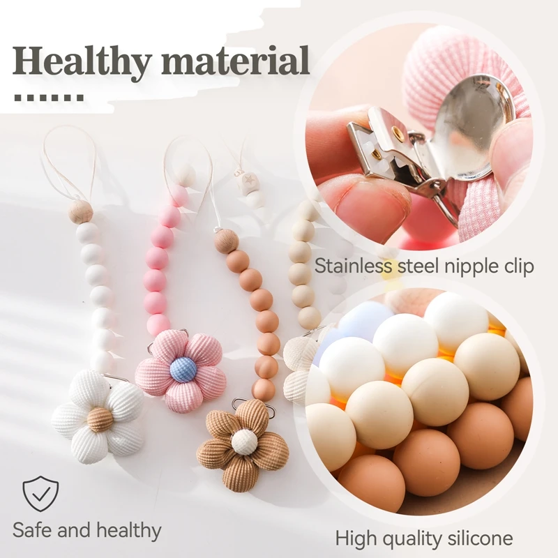 Baby Pacifier Chain Flower Shape Beech Wood Removable Clip For Handmade Baby Nipple Soother Chain Teething Toys Accessories Pacifier Clip Pacifier Chain