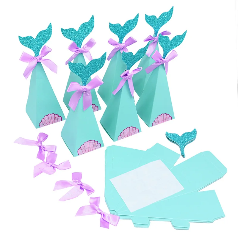 10Pcs Mermaid Tail Paper Candy Box Gift Bags Popcorn Boxes Kids Little Mermaid Birthday Party Decoration Baby Shower Supplies