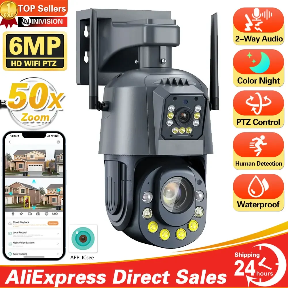 

6MP Wifi PTZ IP Camera Outdoor Dual Lens Dual Screen 50x 30X Zoom Human Detection Wireless CCTV Security Surveillance Camera 2K