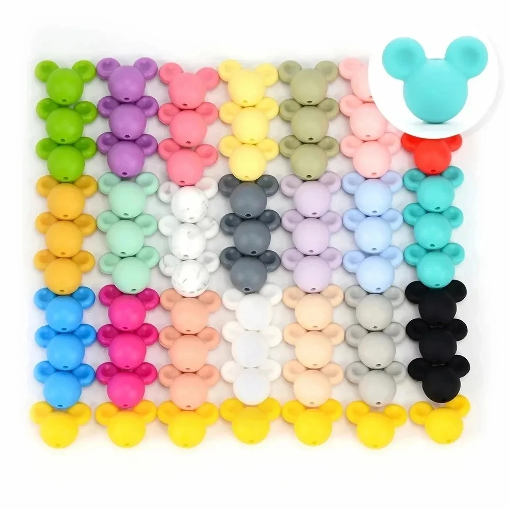 Silicone Beads mouse Baby Teething Beads 20pcs/lot  Food Grade Teether Colorful Chew Necklace Bracelet Bangle Jewelry Making