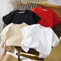 Chemises pour enfants de 2 à 10 ans, pull à manches courtes en pur coton, T-shirt pour bébés garçons et filles, vêtements d'été pour nouveaux étudiants, hauts de couleur unie 2