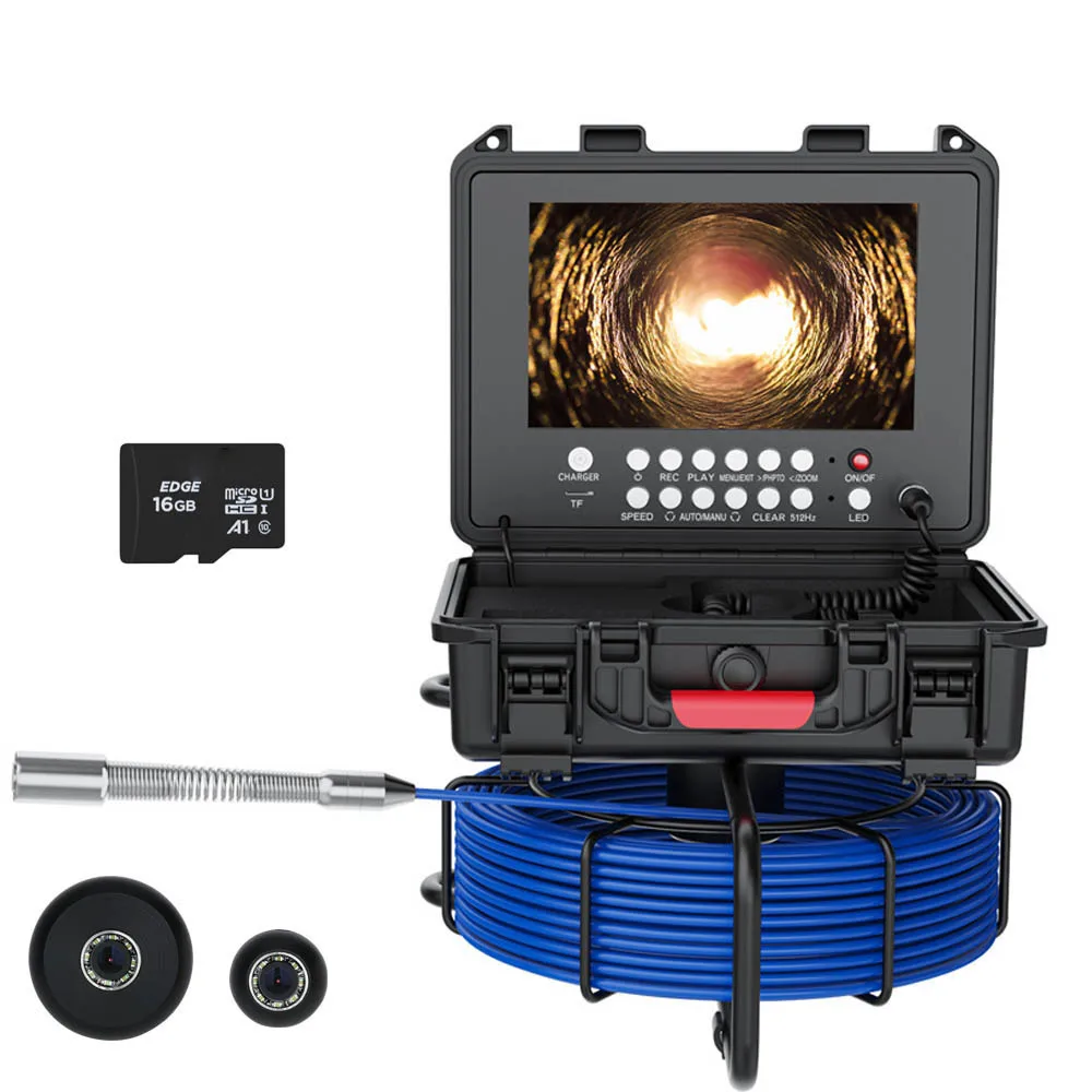 

9in Ultra HD DVR Distance Counter Sewer Pipe Inspection Cam era 17mm Video era,Drain Industrial Endoscope