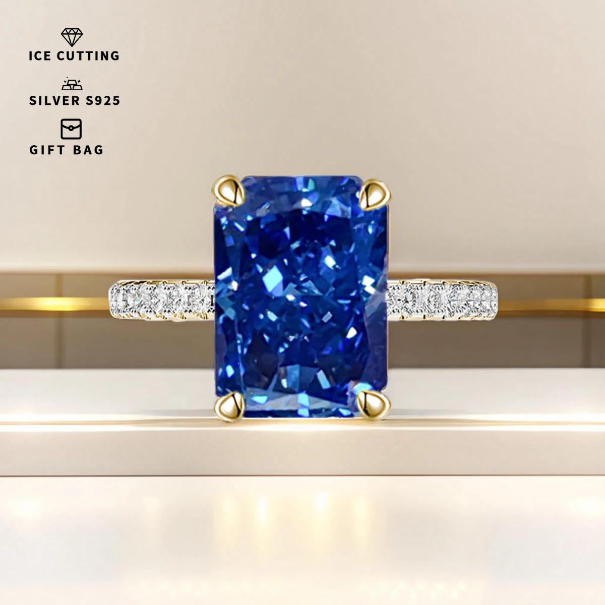 S925 Sterling Silver Fine Quality 3.5carat Tanzanite Blue Zircon Sparkle 5A Good quality Ice Cut High Carbon Diamond Ladies ring 6