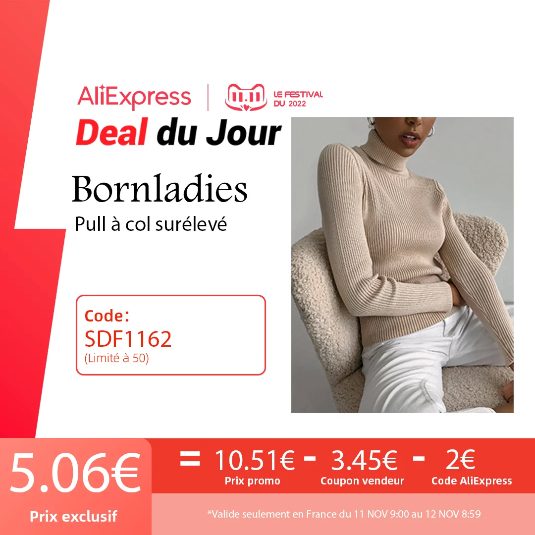 Bornladies basique col roulé femmes chandails automne hiver hauts mince femmes Pull tricoté Pull doux chaud Pull
