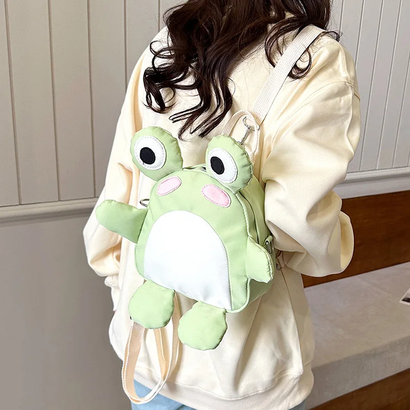 Women funny cute little frog cartoon backpack bag girl student small school bag 3