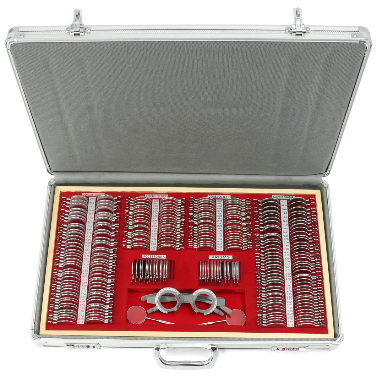 

2022 New 266 Pcs Trial Lens Set Glass Metal Material With Aluminum Case And Wood Tray