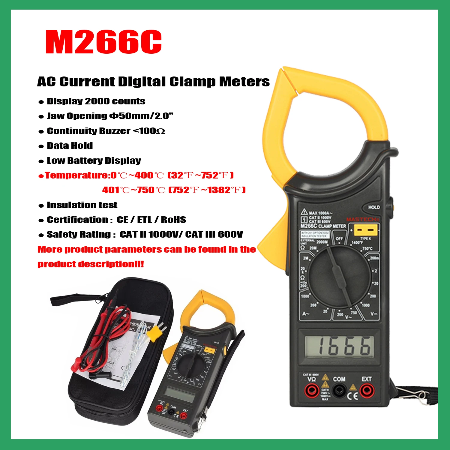 MASTECH-M266-M266C-M266F-Digital-Clamp-Meters-AC-DC-Voltage-AC-Current ...