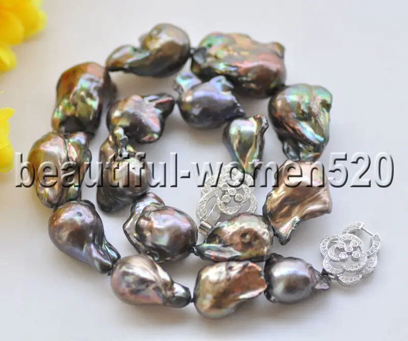 

Z9573 36" 30mm Black Baroque Keshi Reborn Pearl Necklace and matvhing earring