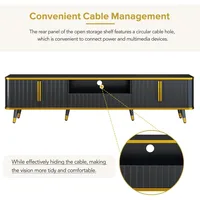 TV Stand for 85"+ TV, Entertainment Center with Storage Drawer & Cabinets & Shelves, Curved TV Console with Gold Metal Legs 2