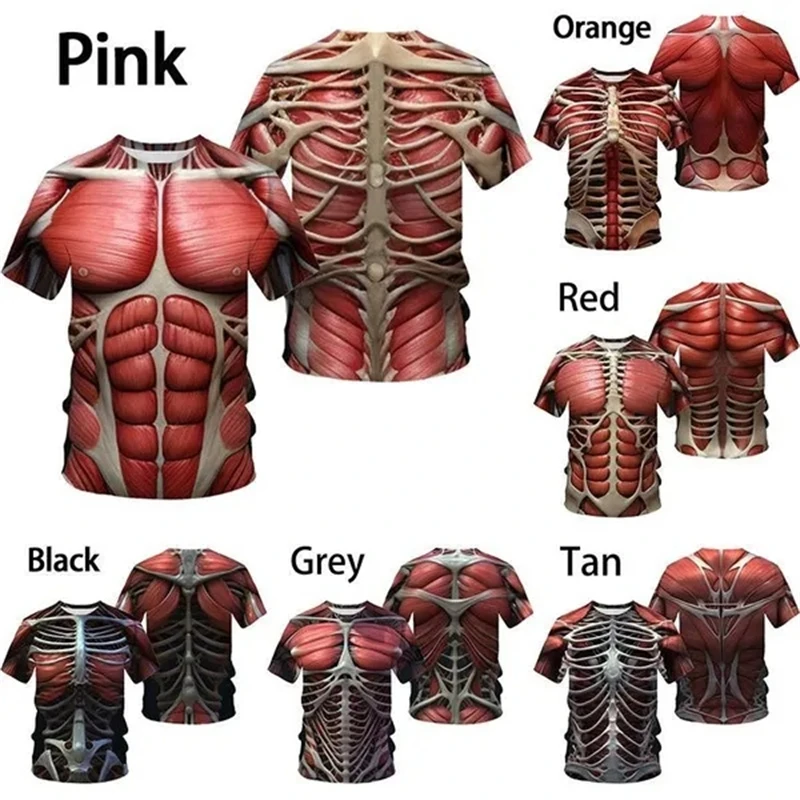 

Fun Muscular Man Cool 3D Printed T-Shirt Skeleton Skeleton Fake Muscle Casual Funny T-Shirt Streetwear Interesting Tops Tees Top