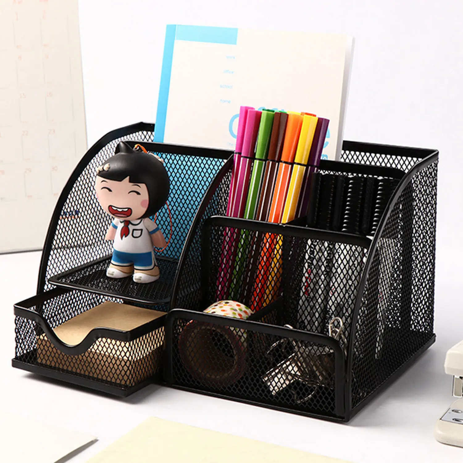 For School Supplies Stationery & Office Makeup Storage Box Steel Mesh Desk Organizer 6-Compartment Pencil Pen Holder