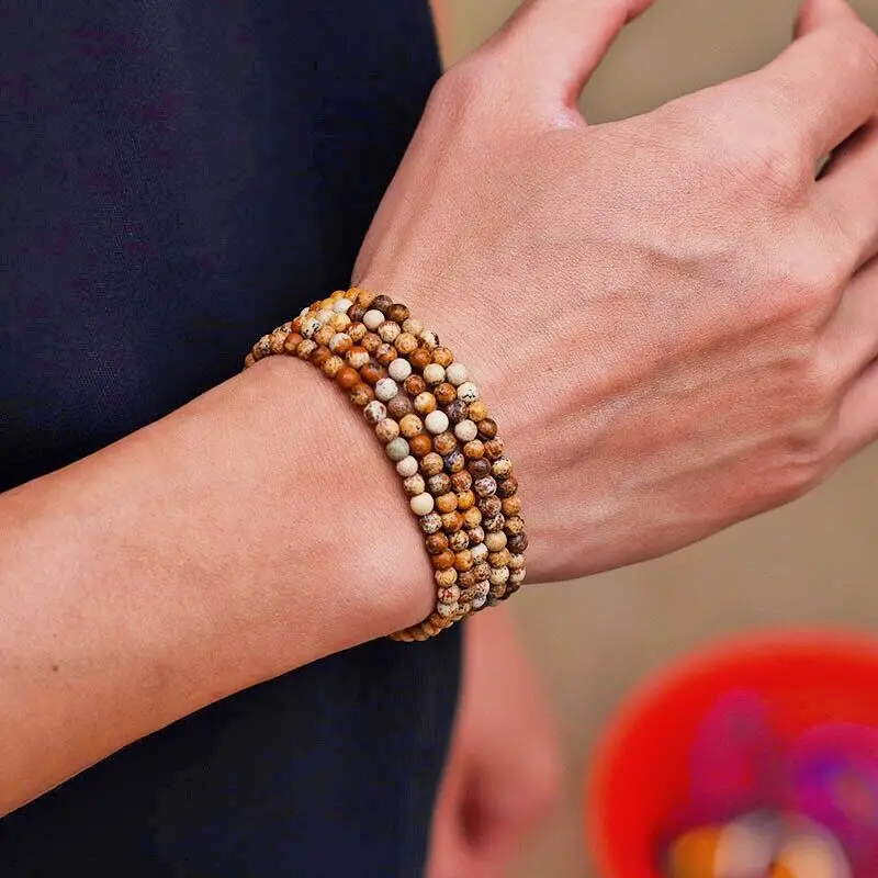 Men Natural Stone Beaded Bracelet Set Punk Jewelry Gift