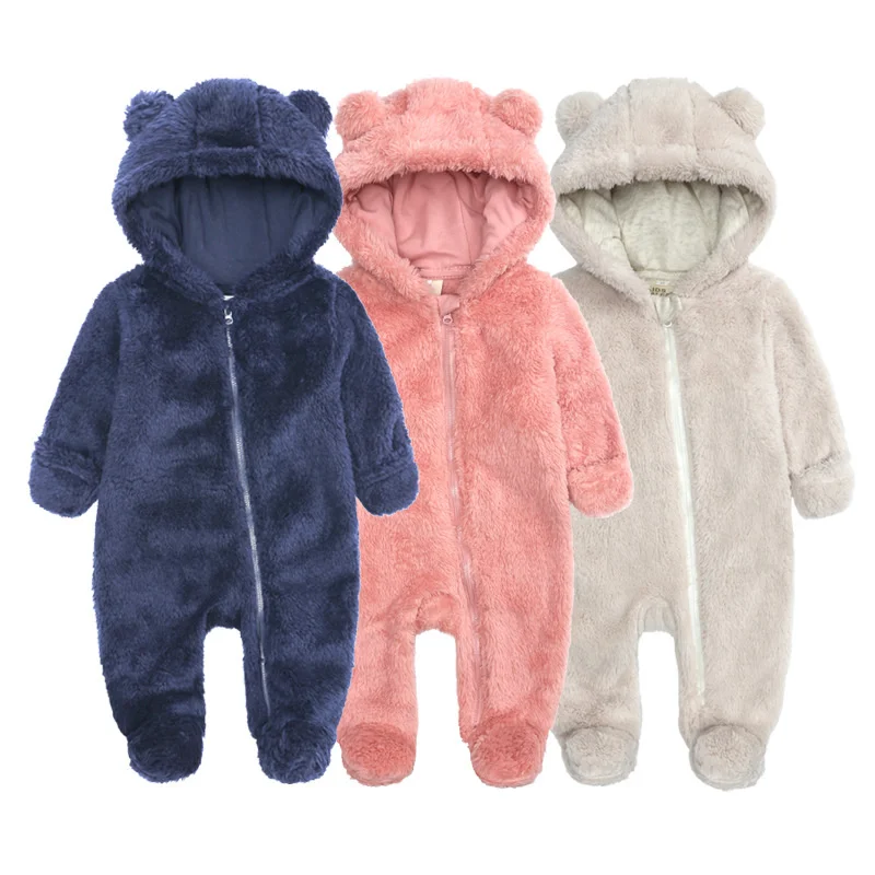 

Newborn Winter Infant Cartoon Bear Rompers for New Born Baby Costume Boys Jumpsuit Overall Girls Romper Cotton Hooded Clothes