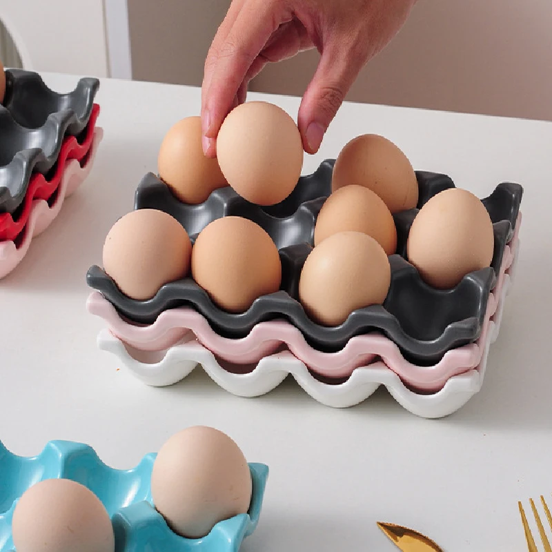 6 Grid/12 Grid Egg Storage Tray Ceramic Tableware Kitchen Egg Grid Refrigerator Egg Rack Household Kitchen Storage Supplies 4