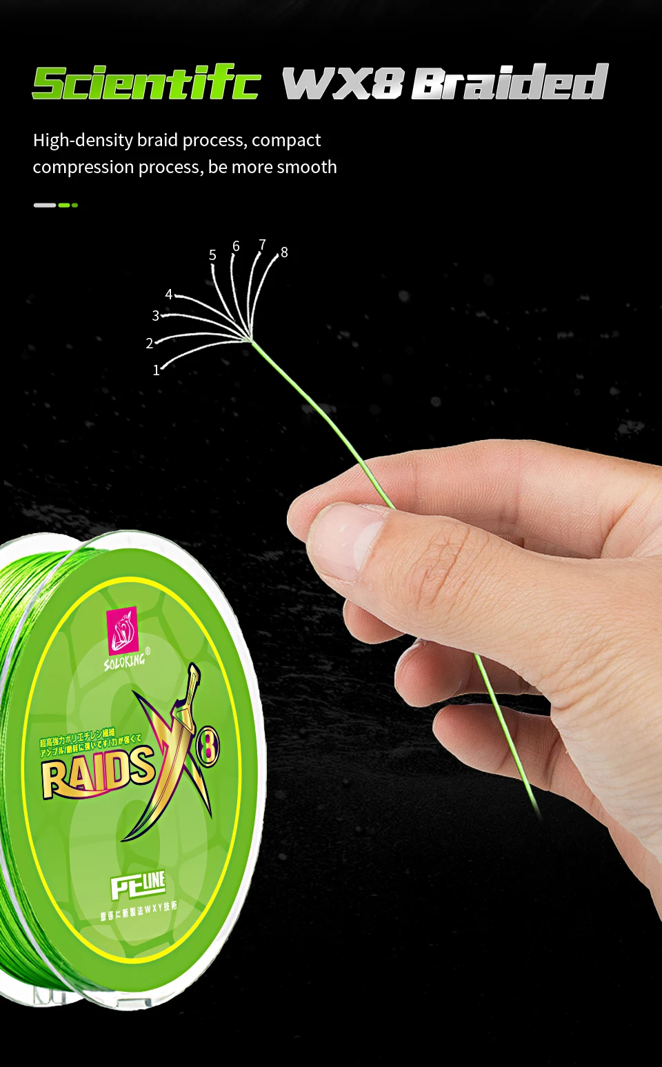 SOLOKING Micro Fly Extreme dünne 100 m/150 m Angelschnur 8 Stränge geflochtene Schnur für Karpfen Hecht Bass Forelle PE Multifilament Draht – Detail 4
