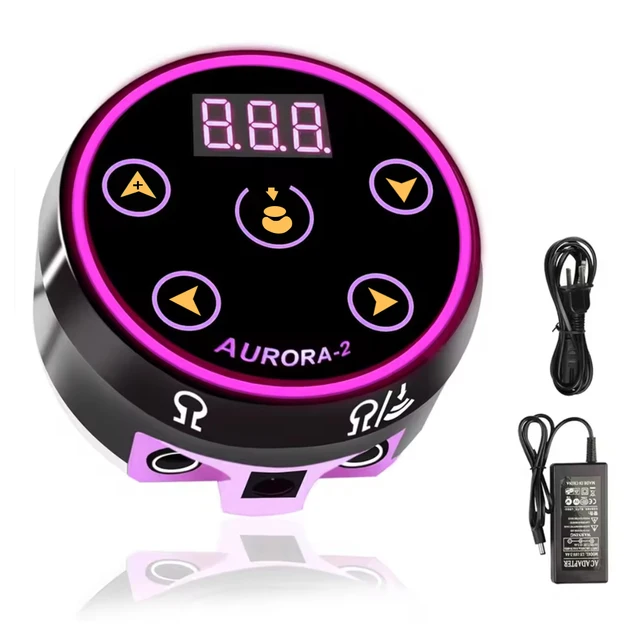 Aurora 2 Tattoo Power Supply Professional Tattoo Power Supply กล่องสําหรับ Coil & Rotary Tattoo Machine ปากกา, เอาต์พุตคู่/สีสัน LED 1