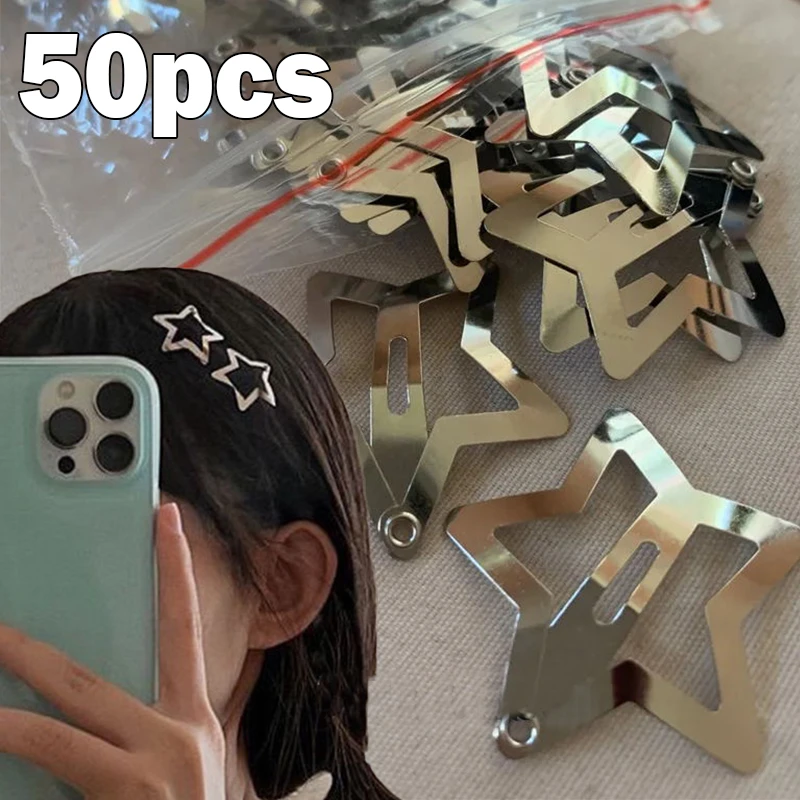 50/10pcs Silver Star Hairpins for Women Stars Filigree Metal Snap Hair