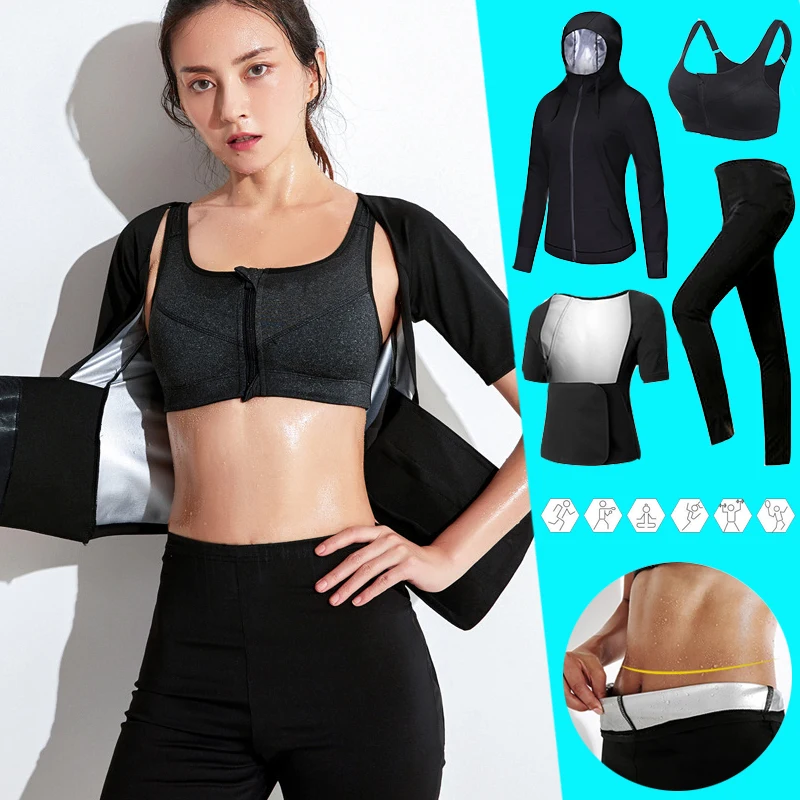 Women Yoga Sauna Suits Set Fitness Sweatshirt Workout Sportwear Weight