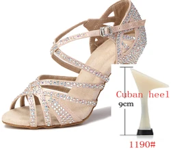Women's Satin Rhinestone Party Dance Shoes with Soft Soles and Heels - 8 (Skin heel 9CM)