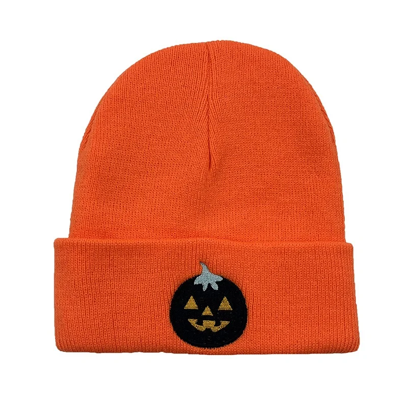

Halloween Embroidered Pumpkin Adult Keep Warm Knitted Hat Elasticity Autumn Winter Hip Hop Men Women Skull Cap Beanie