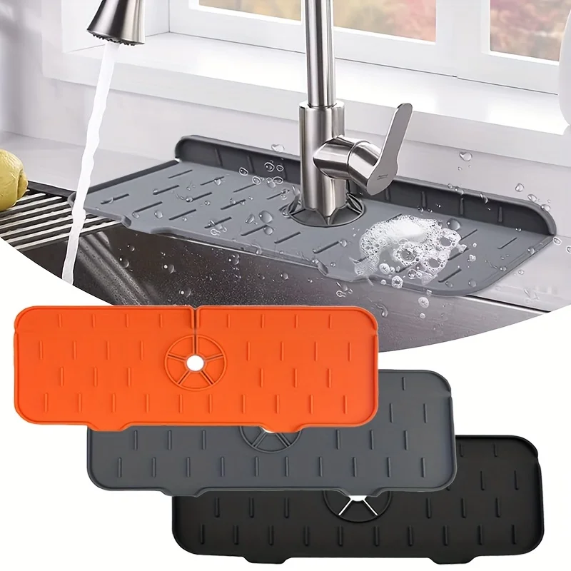 Faucet Mat Kitchen Sink Silicone Splash Pad Drainage Waterstop Bathroom Countertop Protector Quick Dry Tray