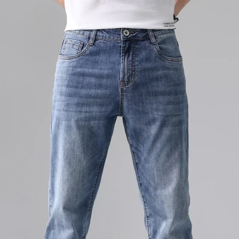 Autumn Slim Fit Feet Elastic Trend Korean Edition Jeans for Men Stretch Straight Denim Trousers Male Brand Pants Plus Size 40