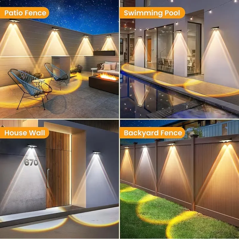 1-2Pcs 태양광 울타리 조명 태양열 구동 LED 데크 조명 색상 변경 울타리 기둥 발코니용 방수 야외 조명