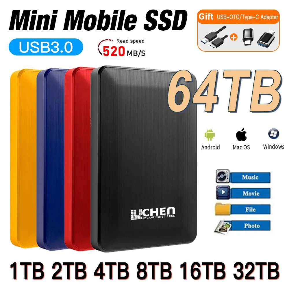 

New 1TB Mobile Solid State Drive USB 3.0 External SSD Hard Drive 2tb High-Speed Portable SSD 500GB Hard Disk for Laptop Mac PC