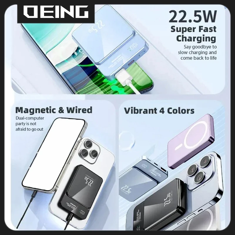 2025 New 10000mAh Macsafe Powerbank 15W Magnetic Wireless Power Bank 22.5W Fast Charger Portable External Auxiliary Battery Pack 2