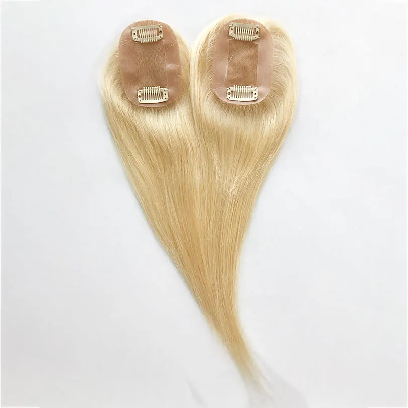 여성용 블론드 컬러 실크 베이스 토퍼, 탈모용 스트레이트 헤어피스, 볼륨 커버, 회색 머리, 버진 헤어 토퍼, 613, 6x9cm