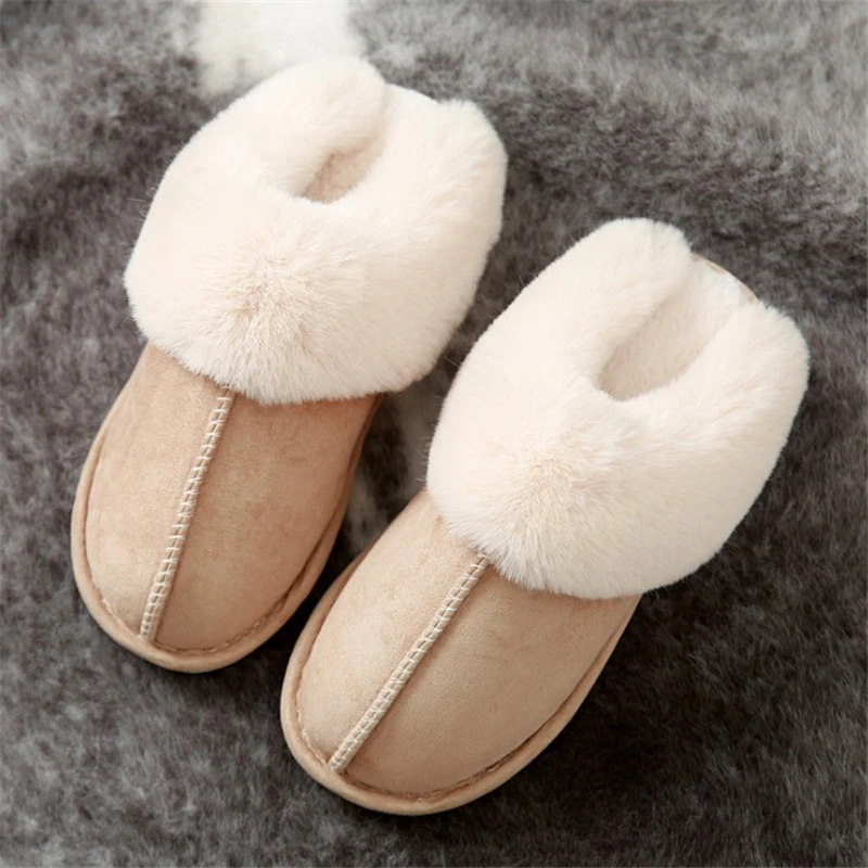 

Plush warm Home flat slippers Flock soft comfortable winter slippers Men's Women's cotton shoes Indoor plush slippersCottonShoes