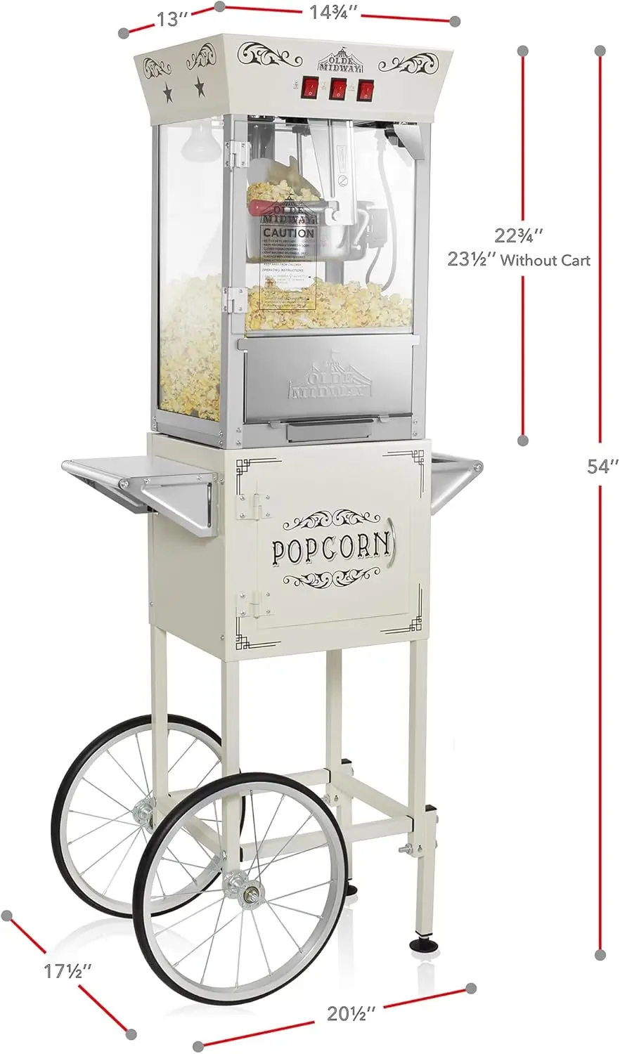 Midway Movie Theater-Style Popcorn Machine Maker with Cart and 10-Ounce Kettle - Cream, Vintage-Style Popper on Wheels 5
