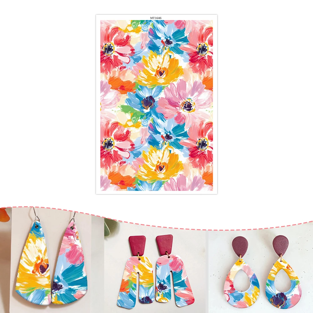 1pcs 폴리머 클레이 전사 시트-다채로운 꽃 프린트 DIY 쥬얼리 만들기, 폴..