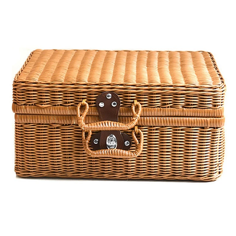 

Retro Imitation Rattan Picnic Basket Photography Props Home Decoration Storage Brown