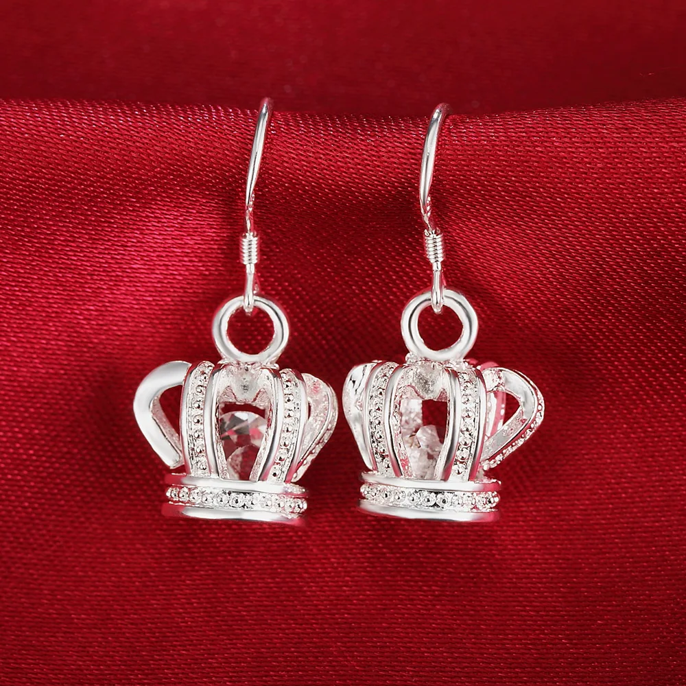 

Fine 925 Sterling Silver drop Earrings for Women noble Crown crystal Christmas Gifts Street all-match party Jewelry