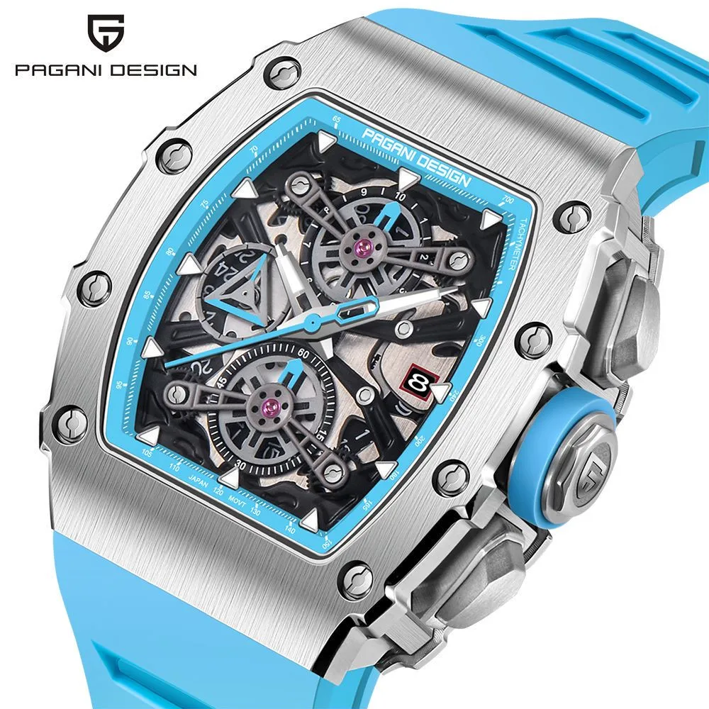 

Pagani Design Men's Quartz Watches Japan Movt Skeleton Dial Waterproof Sport Rectangle Sapphire Glass Chronograph Watch For Men