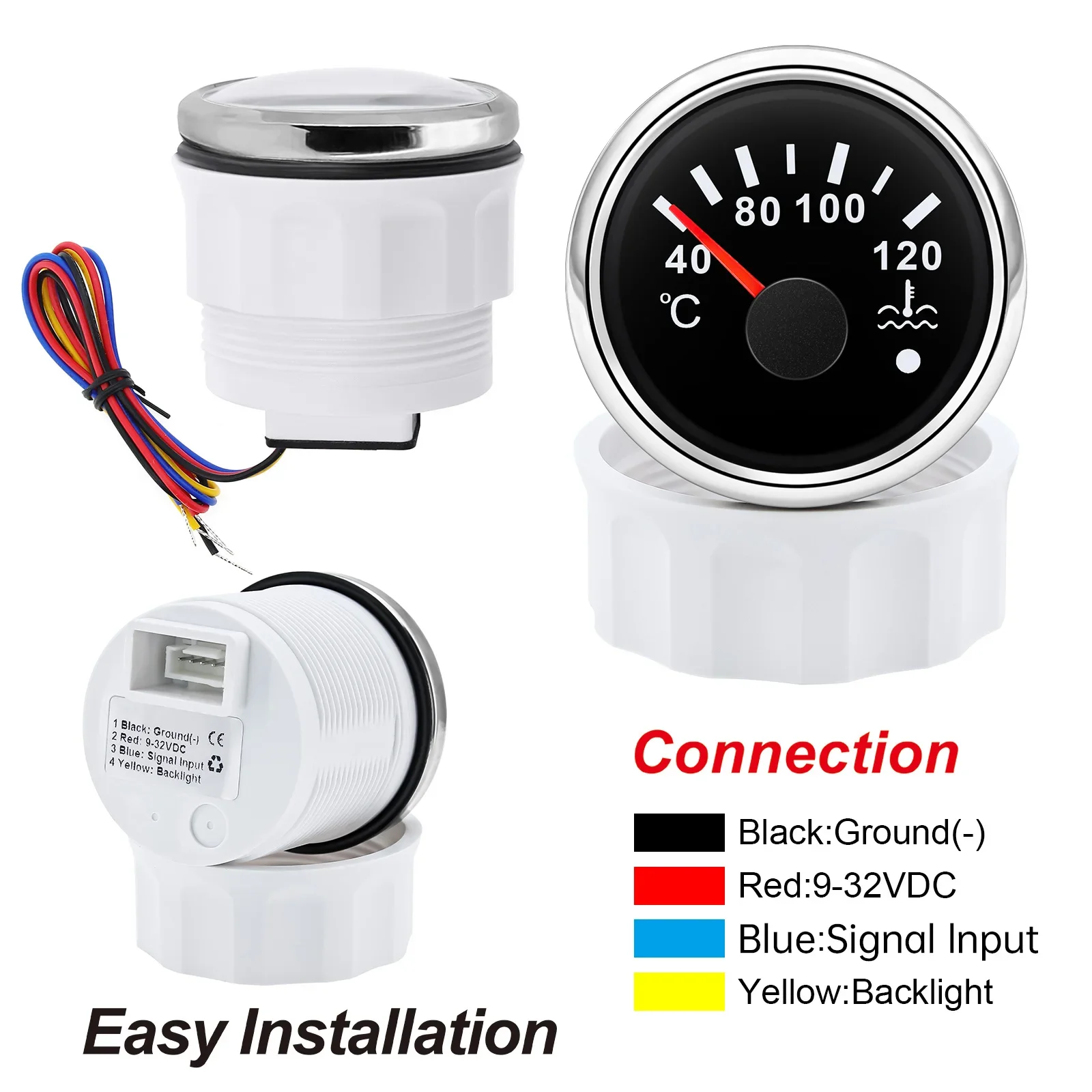 52MM Boat Car Water Temperature Gauge With Coolant Temperature Sensors 1/8NPT 14