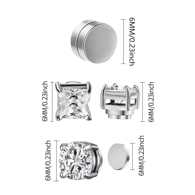 1/3Pairs Magnetic Stud Earrings Men and Women Black CZ Magnet Non-piercing Clip Earring Round Magnet Earring Without Piercing 6