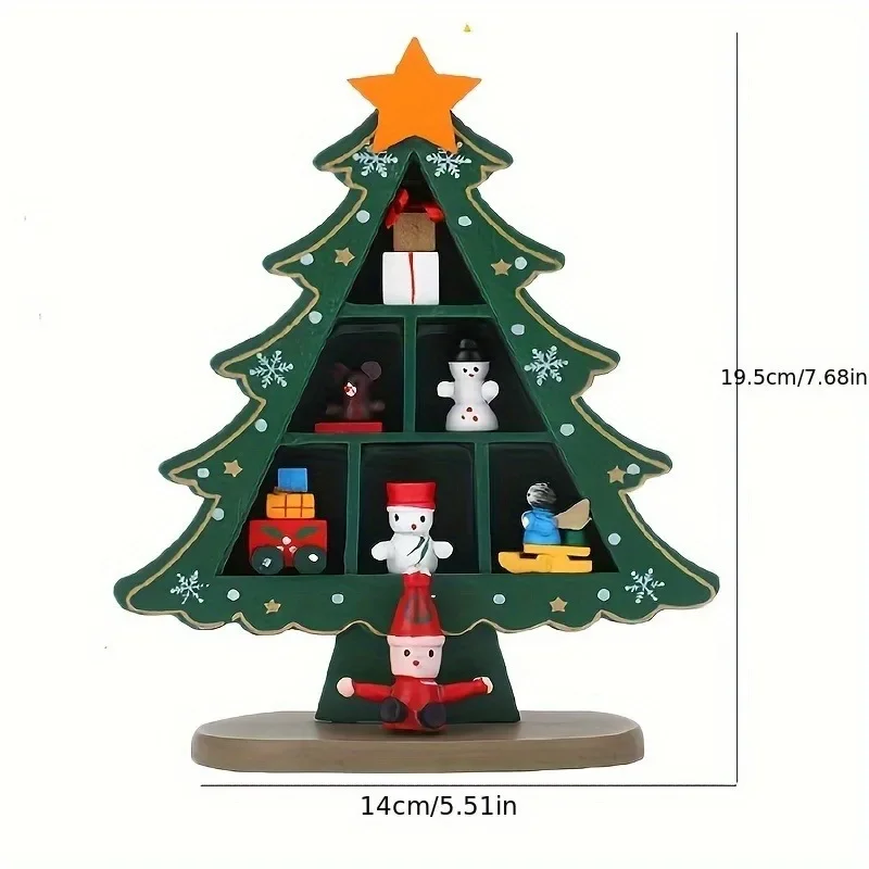 1Set Wooden Christmas Tree Shaped Desktop Ornament with Base, Christmas Tree Crafts, Christmas Decorations