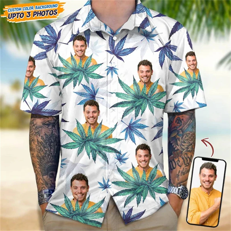thumbnail image 1 of Camisas con estampado floral de hojas de palma y aguacate para hombre, ropa personalizada, camisa hawaiana para playa, ropa de fiesta, blusas casuales, 1 of 5
