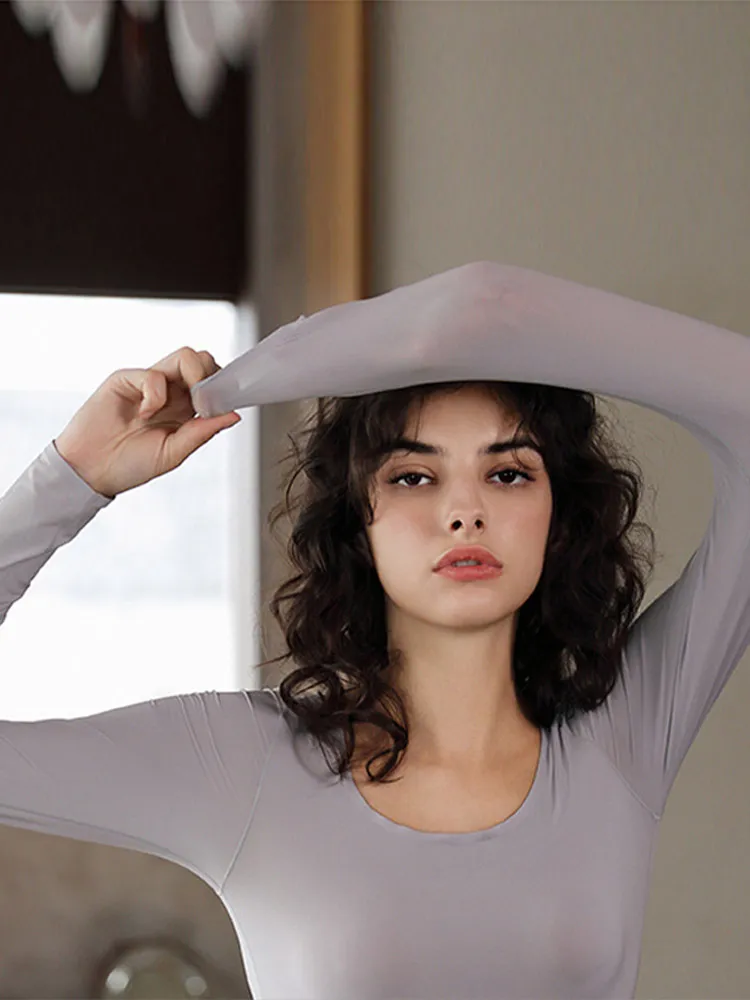 Fall Ultra Thin Thermal Underwear Set Women Elastic Long Sleeve Bottoming Top Long Johns Highly Female Winter Sexy Lingerie thermal underwear sets