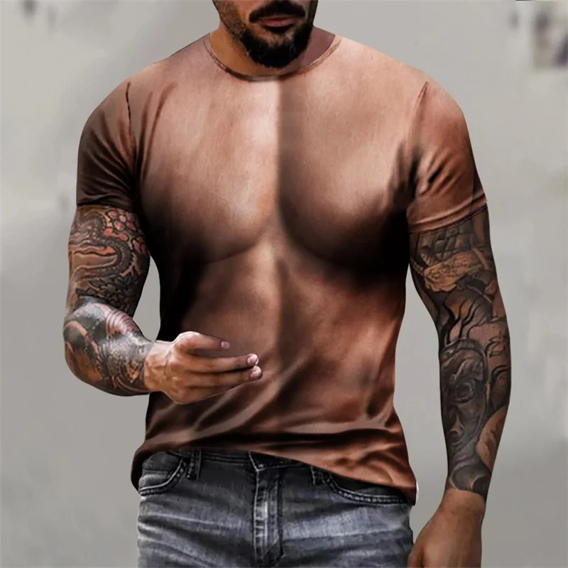 Harajuku 3D Sexy Muscle Printing T Shirt Fake Muscles Graphic T-shirts Kid Funny Streetwear Short Sleeves Cool Mens Clothing Top