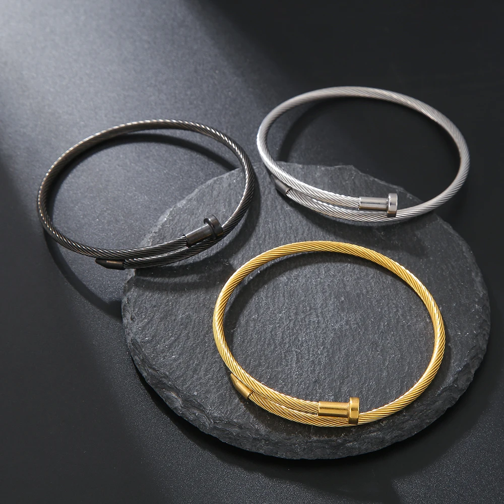 Clssic Stainless Steel Nail Bangle Bracelet for Men Women Punk Style Metal Geometric Rivet Charms Bangle Wrist Jewelry 3