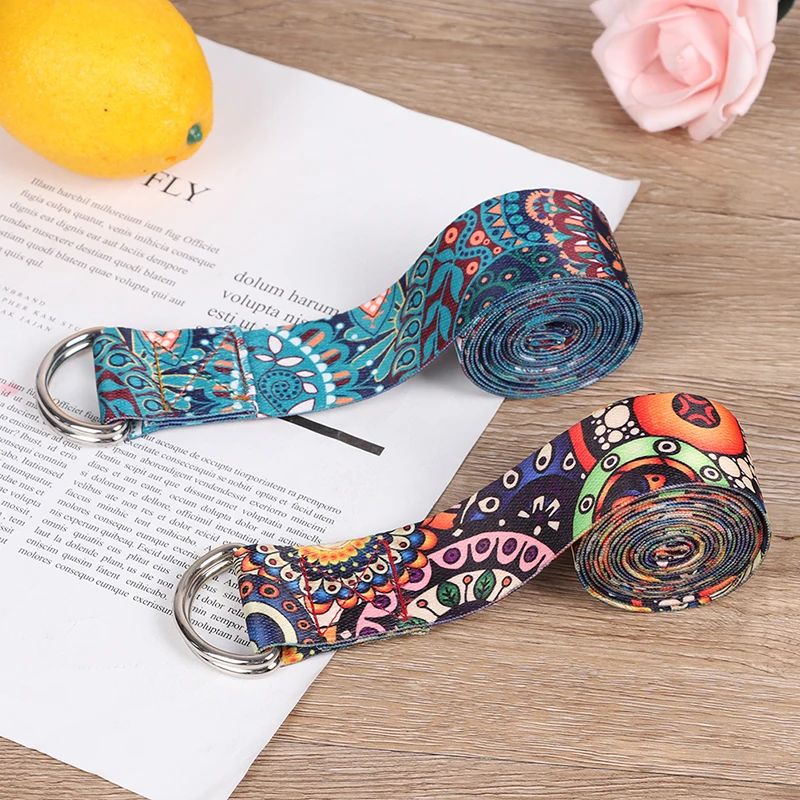 

D-Ring Belts Yoga Strap Fitness Rope Colored Printed Adjustable Yoga Belt Yoga Stretch Belt Washable Sport Stretch Strap Props