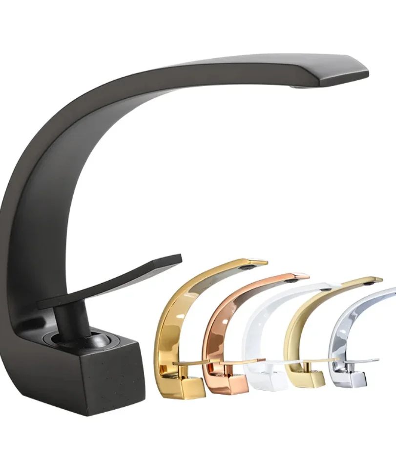 ก๊อกน้ำอ่างล้างหน้า ก๊อกน้ำผสมในห้องน้ำทันสมัย สีดำ/ทอง ก๊อกน้ำอ่างล้างหน้าแบบก้านโยกเดี่ยว ก๊อกน้ำร้อน-เย็นแบบน้ำตก 1