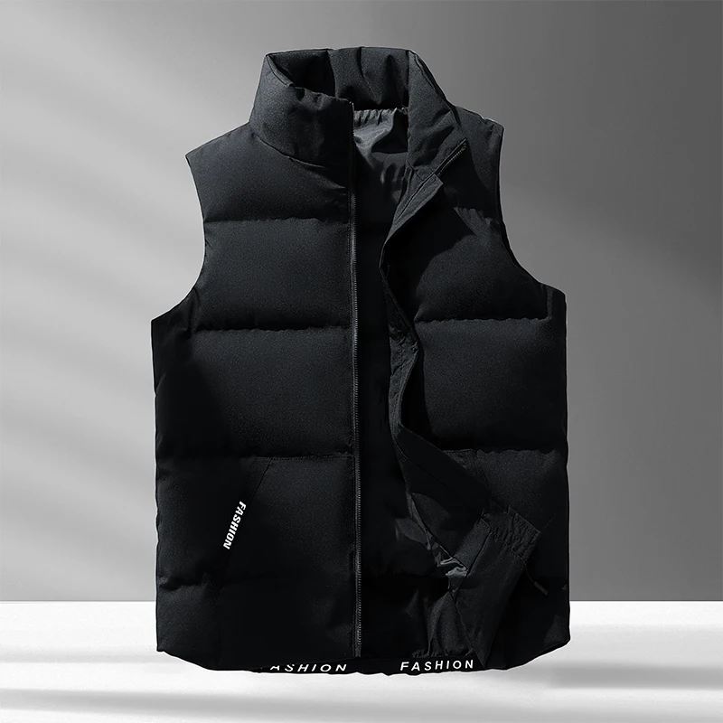 Windproof Fashion Simple Design Loose Version Fabric Down Vest Men Large Warm Down Cotton Vest Vertical Collar