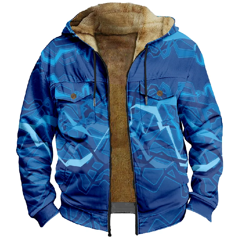 New Colorful Plaid Cotton Coat Hooded Sweater Casual Printed Men's Fur Loop Arctic Velvet Zipper Patch Pocket Hooded Sweater a07