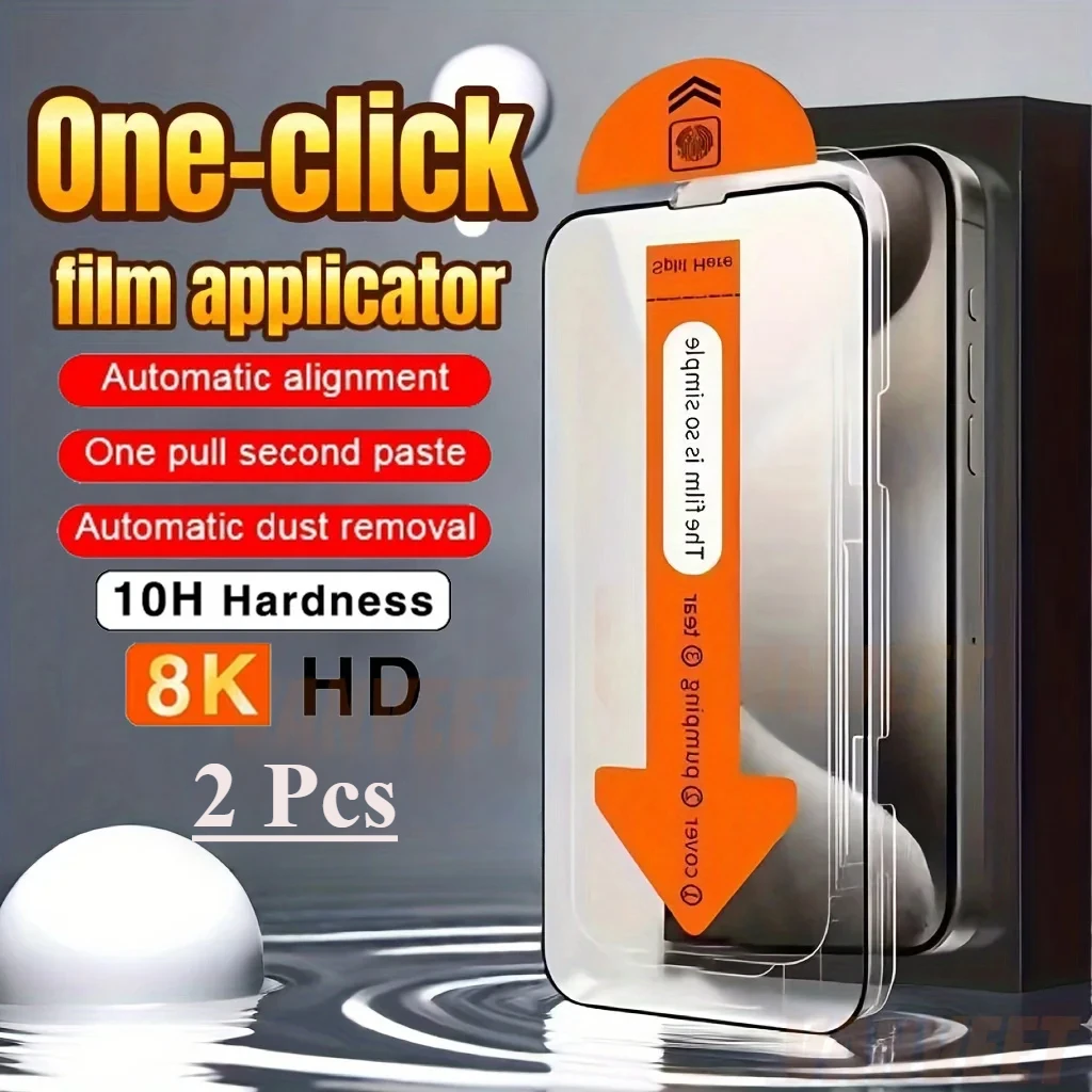 2 Pack Dust-Free Easy Installation Full Cover Tempered Glass Screen Protector