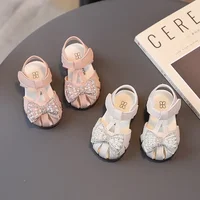 0-3 Years Baby Girl Sandals Rhinestone Princess Shoes Newborn Infant Sandals Summer First Walkers Toddler Sandals Pink, White 3